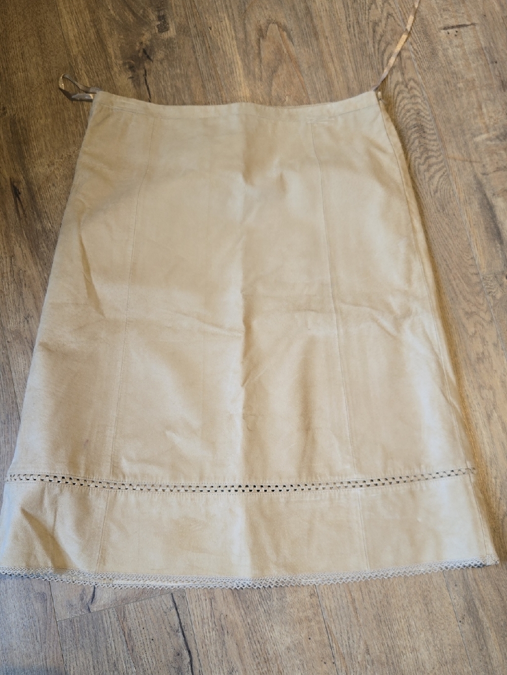 LOFT Tan A-Line Skirt with Eyelet Trim